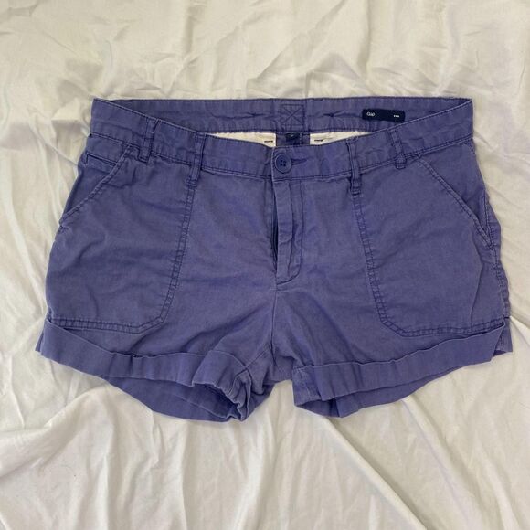 Gap Dark Blue Linen Cotton Early 2000's Low Rise Bermuda Hotpants Shorts 10 / M - Picture 2 of 6